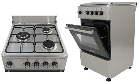 COCINAS DE GAS CON HORNO CC54IXG INFINITON (3 FUEGOS, Inox, Cocina independiente, Placa + Horno, Kit Gas Natural, Doble Puerta Vidrio Horno, Quemadores con Seguridad)