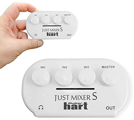 Maker hart Just Mixer S - 3 Channels 3.5mm Stereo Input/Output Mini Audio Mixer Battery/USB Powered Portable Pocket Audio Mixer