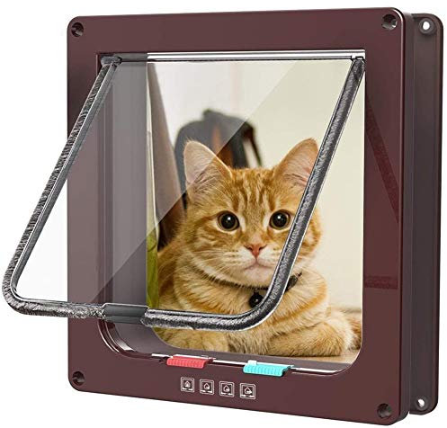 WPCASE ChatièRe Puces ÉLectronique Chattiere Porte Chat Trappe pour Chien Grande Taille ChatièRe À Puces Trappe pour Chien Sureflap ChatièRe Sureflap ChatièRe avec Puce Brown,XL