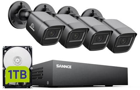 SANNCE Kit de Camera Surveillance Exterieur TVI 1080P 8CH DVR Enregistreur 4cameras avec Disque Dur de 1 to et Alerte Instantanée et pour Accès à Distance