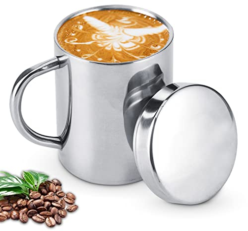 220 Ml Edelstahl Kaffeebecher, Doppelwandiger Edelstahlbecher Mit Griff, Edelstahl Reisetasse Becher Camping, Thermobecher Becher Für Verschiedene Kalte Oder Heiße Getränke Wie Kaffee, Milch, Tee