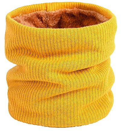 World of Shawls Unisex Men Women Knitted Fleece Neck Warmer Loop Snood Warm Soft and Comfortable (Mustard)
