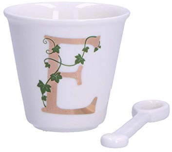 La Porcellana Bianca - Bicchierino Lettera E con Cucchiaino - Arredo Casa, Cucina - Linea Unico - Idea Regalo - Porcellana - 75 CC; Ø 6,7; h6 cm