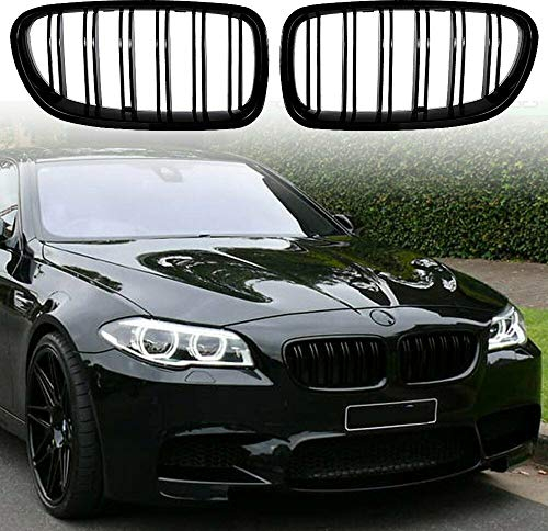 F10 F11 Kühlergrill, Nieren Hochglanz Schwarz Front Grill, Paar Doppelsteg Sport Kühlergrill Ersatz für BMW 5er F10 Limousine F11 Touring M5 2017 2010 2011 2012 2013 2014 2015 2016 2017