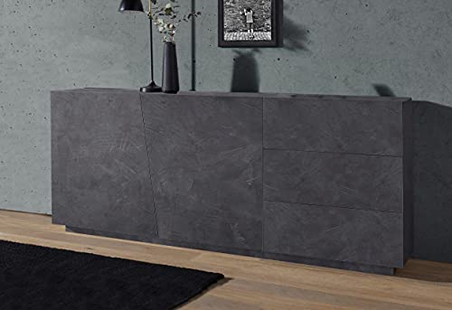 Dmora - Buffet John, Buffet de cuisine avec 2 portes et 3 tiroirs, Buffet de salon, 100% Made in Italy, 180x43h86 cm, Ardoise