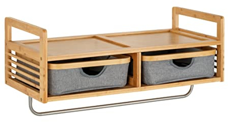 WENKO Wandgarderobe Bahari, hochwertiges Wandregal aus nachhaltigem Bambus, mit 2 Schubladen, Ablage und Kleiderstange, viel Platz für Accessoires und Kleidung, 67 x 30 x 30 cm