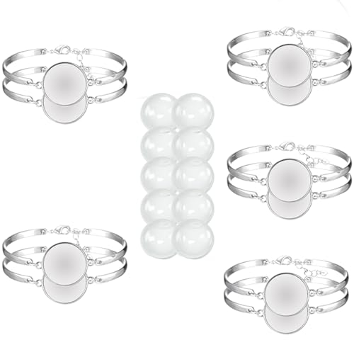 Einstellbare Armband mit Glas Anhänger Tablett Lünette Glas Cabochon Lünette Anhänger Tabletts Cabochon Glaskuppel Bastelset 10 Stück 20mm für DIY Armband Halskette Geschenk Schmuckherstellung