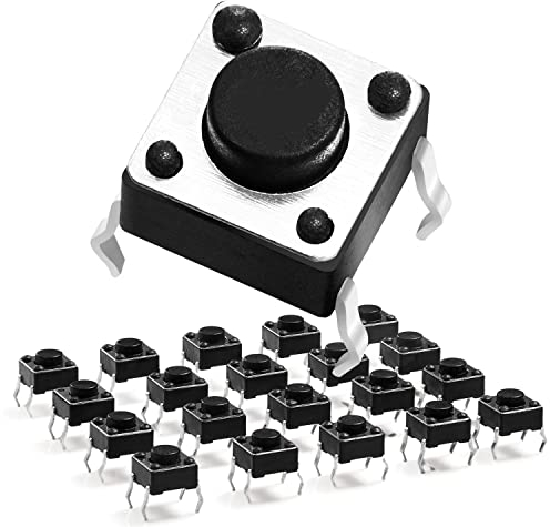 Chanzon Micro Momentané Bouton-Poussoir Interrupteur/Tact Switch 6 x 6 x 4,3 mm 20 pièces (TS-D001) 4 broches SPST interrupteurs à bouton-poussoir Pour planche à pain Circuit électrique Arduino PCB