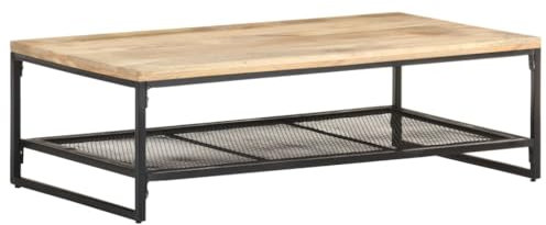 vidaXL Mangoholz Massiv Couchtisch mit 1 Regal Beistelltisch Wohnzimmertisch Kaffeetisch Sofatisch Teetisch Tisch 110x60x35cm Eisen