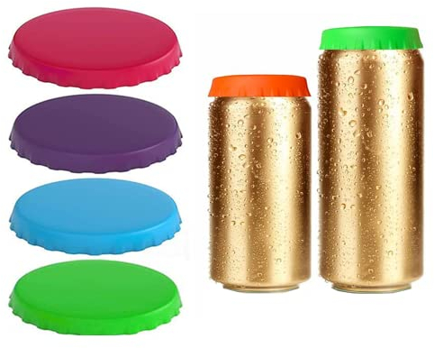 4 PCS Beverage Can Sealer Cap Silicone Soda Saver Can Lids Soda Drink Cover Tops Sealer Cap Spill Saver for The Beach Camping Fishing Random Color
