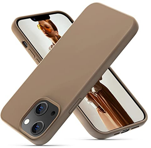 OitiYaa Silicone Case Compatible with iPhone 14 Case 6.1 Inch, Soft Ultra Slim Protective Shockproof Liquid Silicone Phone Case with Anti-Scratch Microfiber Lining, Light Brown