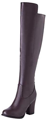Lroey Reoly Stivali da Donna con Tacco a Blocco Sopra Il Ginocchio Stivali Invernali con Tacco Alto Punta Tonda Stivali Lunghi con Zip Marrone Numero 36 EU