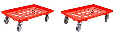 SparSet 2x Transportroller für Euroboxen 60x40cm mit Gummiräder rot | Gitter/Rasterdeck | 2 Lenkrollen & 2 Bremsrollen | Traglast 300kg | Kistenroller Logistikroller Rollwagen Profi-Fahrgestell