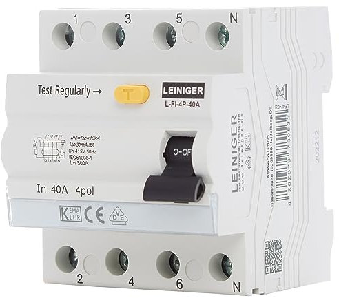 LEINIGER/interruttore a corrente residua/interruttore di corrente residua/interruttore FI/RCD/2 poli/4 poli/25A / 40A / 63A / 30mA / certificato tipo A/VDE (4 poli 25A)