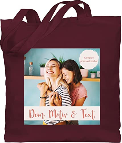 Baumwolltasche - eigenem - Eigenes Foto I Eigenes Bild - Unisize - Bordeauxrot - kindergarten stofftasche jutebeutel online bedrucken selbst drucken photo beutel personalised gifts