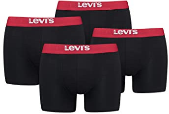 Levi's Solid Men's Boxer Shorts Underwear Organic Cotton Pack of 4, black / red, M