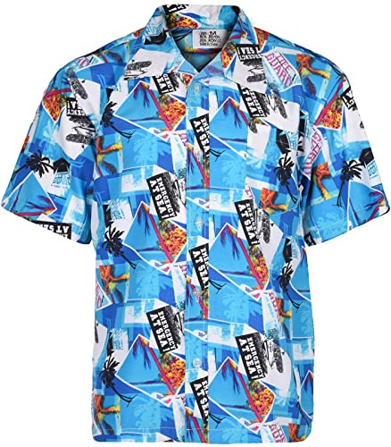 True Face Mens Hawaiian Shirt Funky Short Sleeve Fancy Printed Hawaii Top Casual Wear Sky - A1 S