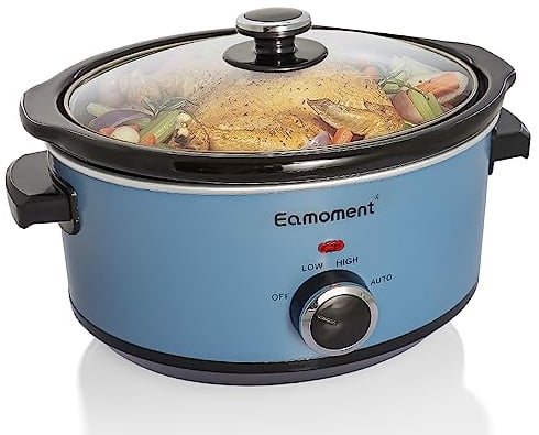 Eamoment 3,5 l | 200 W Slow Cooker avec 3 niveaux de chauffage et indicateur de puissance, passe au lave-vaisselle et avec poignées de transport, couvercle en verre facile à nettoyer, bleu