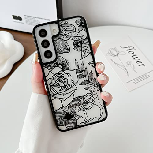XIZYO Clear TPU Case for Samsung Galaxy S22, Cute Rose Flower Floral Pattern Soft Slim Shockproof Phone Case, for Girls Women Luxury Anti-Scratch Transparent Protective Case, Black