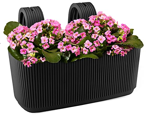 Konzept 11 Balkon Blumenkasten mit Halterung – 29 x 19 cm, Balkonkasten für Geländer, 3,2 L aus wetterfestem Kunststoff