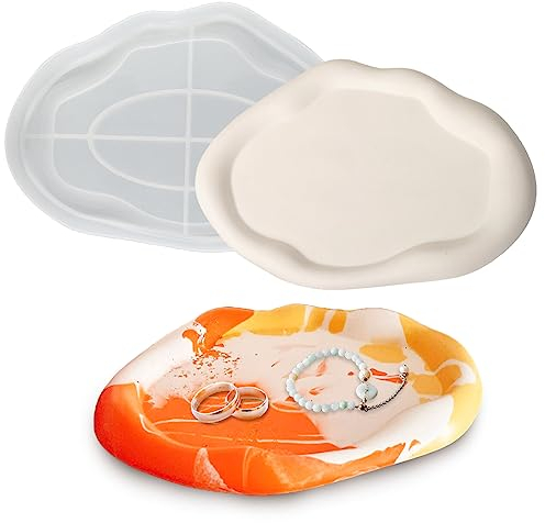 Tuxuzal Stampo in silicone per vassoio in resina epossidica, vassoio ovale in silicone irregolare gioielli piatto per calcestruzzo stampi in silicone portacandele vassoio fai da te in resina sintetica
