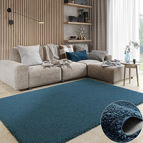 MY-RUG Teppich Shaggy Star Hochflor rechteckig dunkelblau 90 x 60 cm - Wohnzimmer Teppich, Flauschig, Modern