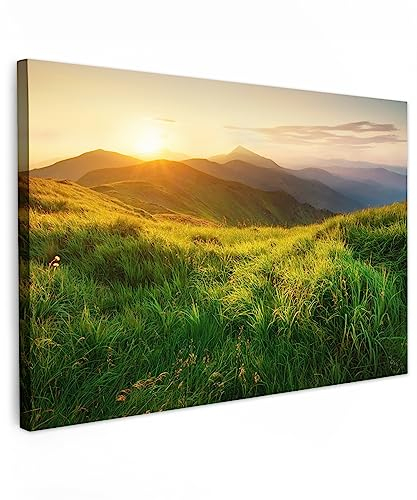 MuchoWow© Bilder Groß 120x80 cm XXL Wohnzimmer Deko Modern Wandbild Foto auf Leinwand Bild Schlafzimmer Room Decor Geschenke Gras - Hügel - Sonne - Natur - Landschaftsbilder