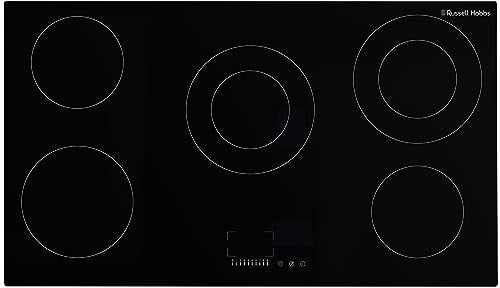 Russell Hobbs Electric Hob 90 cm Ceramic Cooktop with 5 Cooking Zones, Touch Contrtol & Easy Clean, Safety Cut Off, Integrated Timer & 2 Rapid Zones RH90EH7011, 2 Year Guarantee