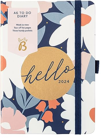 Busy B - To Do Diary Terminkalender von Januar bis Dezember 2024 - Marine Blumen - A6 Wochenansicht Terminkalender mit Notizen, Abreißlisten und Steckfächern