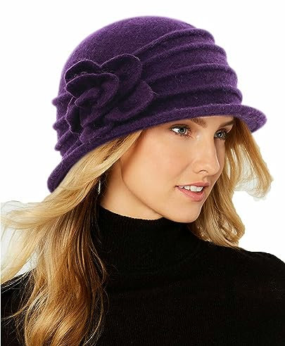 Cappello a cloche rotondo da donna vintage in lana anni '20 cloche cappello invernale, Viola, M