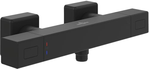 Villeroy & Boch Universal Taps & Fittings Duschthermostat, Duscharmatur mit Verbrühschutz und Sicherheitssperre bei 38°, Mischbatterie Dusche Aufputz, eckig, Matt Black