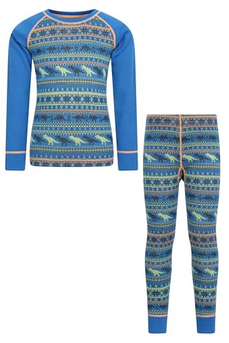 Mountain Warehouse Jacquard Kids Unisex Merino Base Layer Set - Quick Wicking, Quick Drying, Boys & Girls, Baselayer - Best for Camping, Outdoors, Travelling Cobalt 5-6y