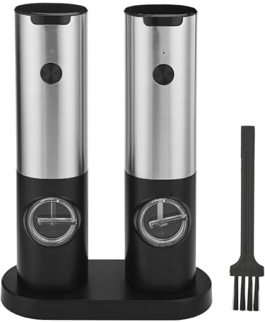 DADEA Juego de molinillo eléctrico de sal y pimienta, recargable por USB, molinillo automático de sal y pimienta con grosor ajustable, coctelera de especias a pilas con luz LED en acero inoxidable