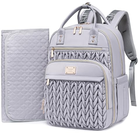 Tealari Wickeltaschen-Rucksack, stilvolle Baby-Wickeltasche, wasserdichter Reise-Wickelrucksack mit Wickelunterlage, Kinderwagengurten, Grau, Large