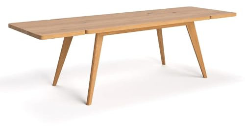 Danzz Grace Esstisch 180x90 cm mit Zwei 50 cm Verlängerung, Tisch aus massiver Eiche, handgefertigter Eichentisch auf massiven Beinen, hochwertige Verarbeitung, natürliche Farbe
