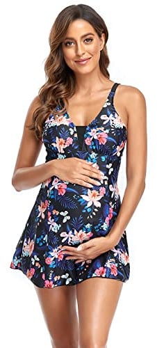 Maternity Swimwear 2 Piece Swimsuit Pregnancy Swimsuits Boho Floral Print Bathing Suits Swimsuits Tops with Shorts Pregnancy Swimdress Cover Up Pregnant Bathing Suit Maternity Swimming Costume
