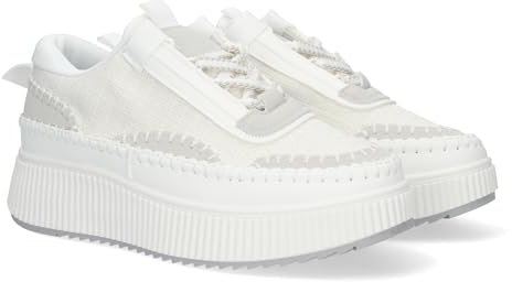 80559-Zapatillas Casual para Mujer con Plataforma Dentada, Diseno Elegante, Cierre de Cordones, Comodos, Cualquier Ocasion. Talla 38 Blanco