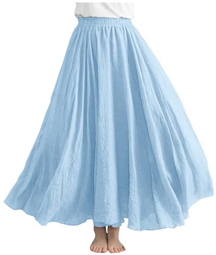 Cotton Linen Skirt for Women UK A Line Maxi Skirts Elegant Casual High Waist Skirts Office Work Swing Skirts Solid Basic Skirts Long Length Party Skirts Going Out Strappy Skirts Ladies