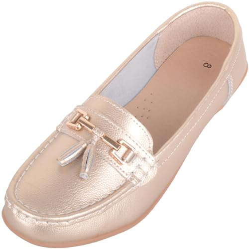 ABSOLUTE FOOTWEAR Mocasines/Zapatos/náuticos/Sandalias de Cuero Informales sin Cordones para Mujer - Dorado - UK 4