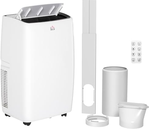 HOMCOM 14000 BTU Air Conditioning Unit, 3-in-1 Portable Air Conditioner, Dehumidifier, Cooling Fan with 24H Timer On/off, 2 Speeds, Remote Control, LED Display, 24H Timer, Window Venting Kit, 40m²