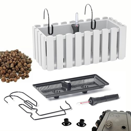 DIKEL Fioriera 38x18x16,5 cm da balcone con sistema di irrigazione e tappi di drenaggio | Vaso per giardino moderno, protegge le radici e previene il ristagno d'acqua | Bianco
