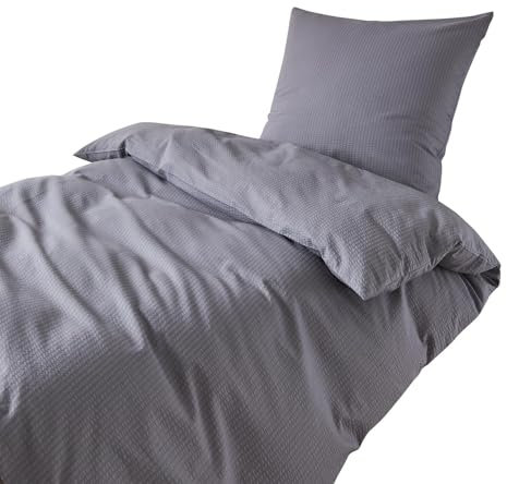 Traumschlaf Seersucker Bettwäsche Uni – Luftig leichte Sommerbettwäsche aus 100% Baumwolle – bügelfrei & atmungsaktiv – mit Reißverschluss – 160x210 cm + 65x100 cm, anthrazit