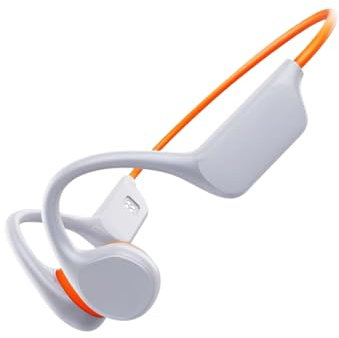 osiuujkw Cuffie a conduzione ossea di Sicurezza a Orecchio Aperto per Stile di Attivo Cuffie Impermeabili IPX8 per Il Nuoto, Bianco Arancio