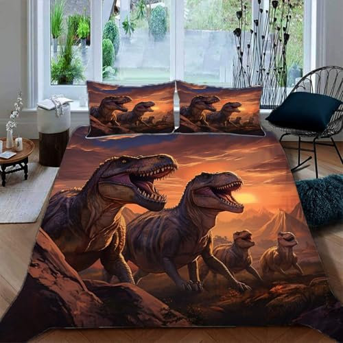 Ruiqieor Bettwäsche 155x220cm,Dinosaurier Drachen Motiv Bettwäsche-Set, Tier Bettbezug 3teilig Mit Kopfkissenbezug Für Jungen Mädchen Schlafzimmer Atmungsaktiv Mikrofaser Baumwolle Deckenbezug(#6)