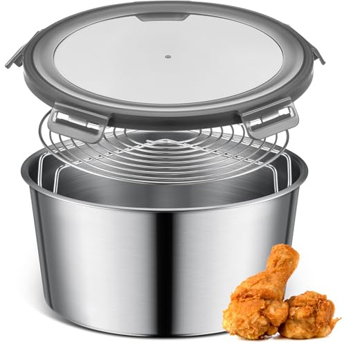 Tioncy 8.66 Inch x 4.72 Inch Stainless Steel Batter Bowl, Breader Shaker Bowl with Lid, Breading Shaker Container for Coating Foods Like Fried Fish, Chicken, Onion Rings, Chicken Wings and Fried Food