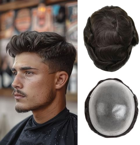 Ehairc Toupet für Männer 0,04 Dünne Haut Doppelte Knoten 100% Echthaar System für Männer Perücken Herren Toupet Langlebiges Herren Toupet Echthaar Basisgröße 8x10 Zoll 120% Dichte（2#）