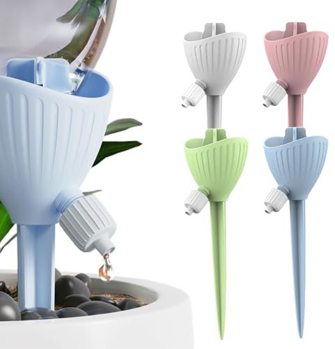 4Pcs Self Plant Watering Spikes, Automatic Plant Feeders Drip Water Devices for Outdoor Indoor Irrigation Watering Dripper Spikes System with Adjustable Slow Release Control Valve