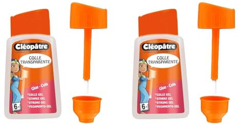 Cléopatre - Transparentkleber Stark Klebend - Mit Pinsel in der Kappe - Gelkleber Ideal für Papier und Karton, Schularbeiten ab 6 Jahren - 80gr (Packung mit 2)