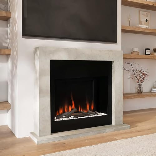 Amberglo Black & Stone Wall Mounted Electric Fireplace With Logs, Crystals & Pebbles