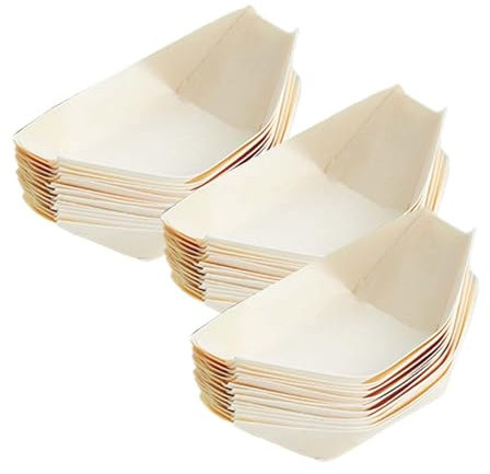 Perfeclan 50 Stück Holzboot Serviertabletts Einwegteller Geschirr Käse Salat Snack Thanksgiving Vorspeisenteller Lebensmittelboote, 8.5 cm x 5.5 cm